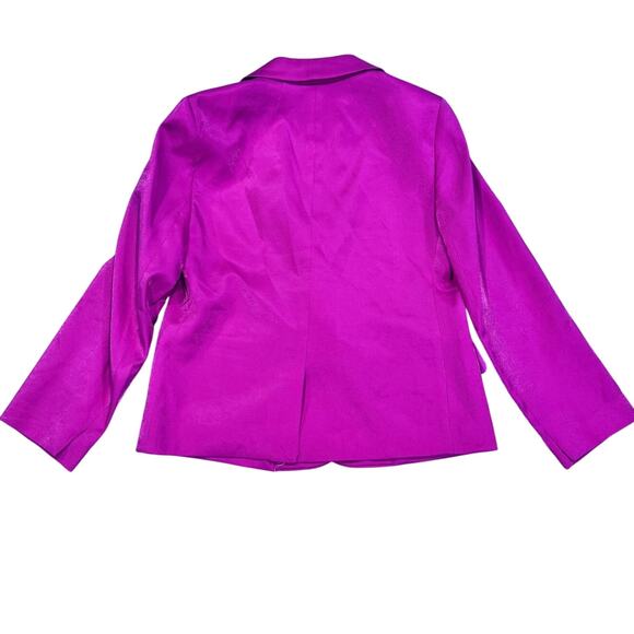 J.Crew Factory High Shine Satin Double Breasted Blazer Hot Pink Petite 8P NWT - Picture 2 of 9